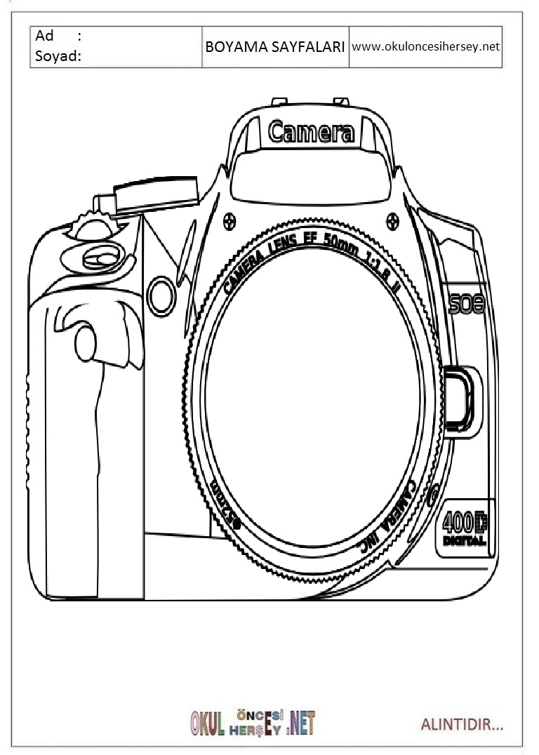 Çocuklar İçin fotoğraf-makinesi Boyama Sayfaları 